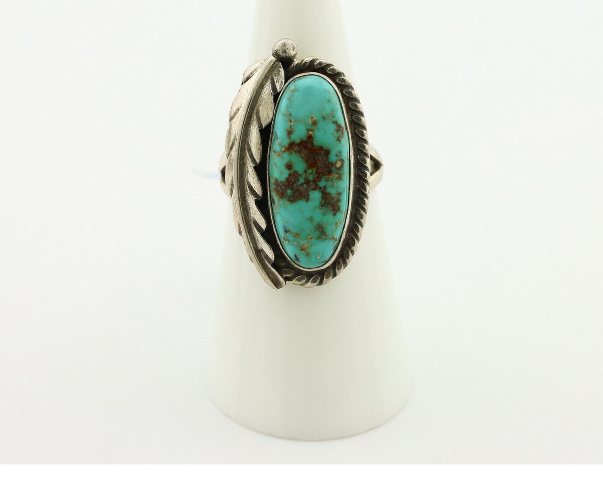 Navajo Ring 925 Silver Spiderweb Turquoise Native Artist Signed C.80's