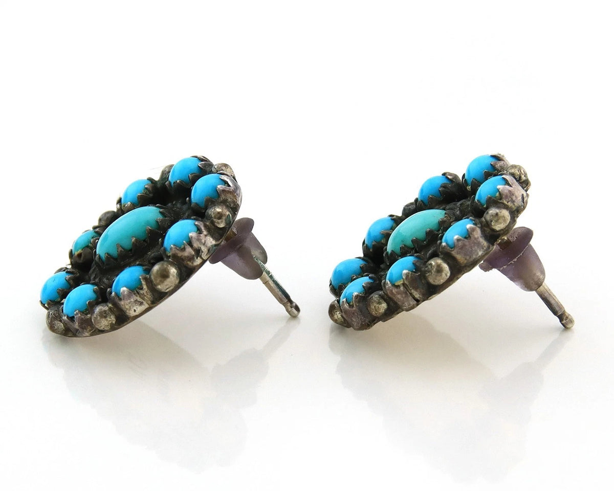 Navajo Dangle Earrings Sterling Silver Natural Turquoise Handmade Signed NC