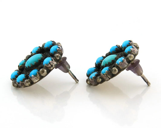 Navajo Dangle Earrings Sterling Silver Natural Turquoise Handmade Signed NC