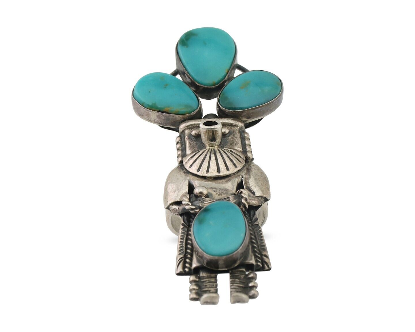 Navajo Kachina Ring 925 Silver Turquoise Artist Signed Broken Arrow C.80's