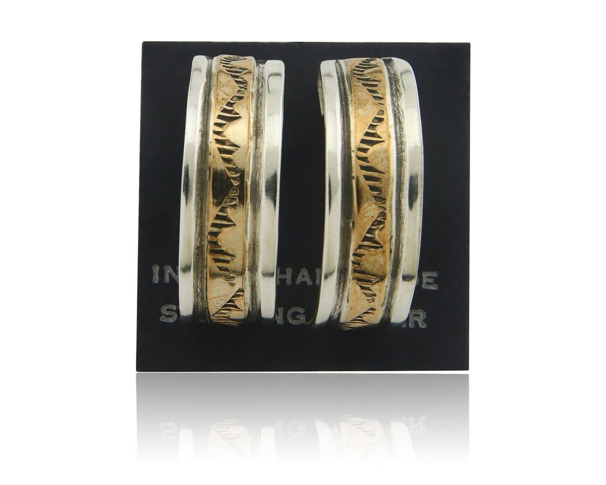 Navajo Hoop Earrings 925 Silver & Gold Artist Signed Randall Endito C.80's