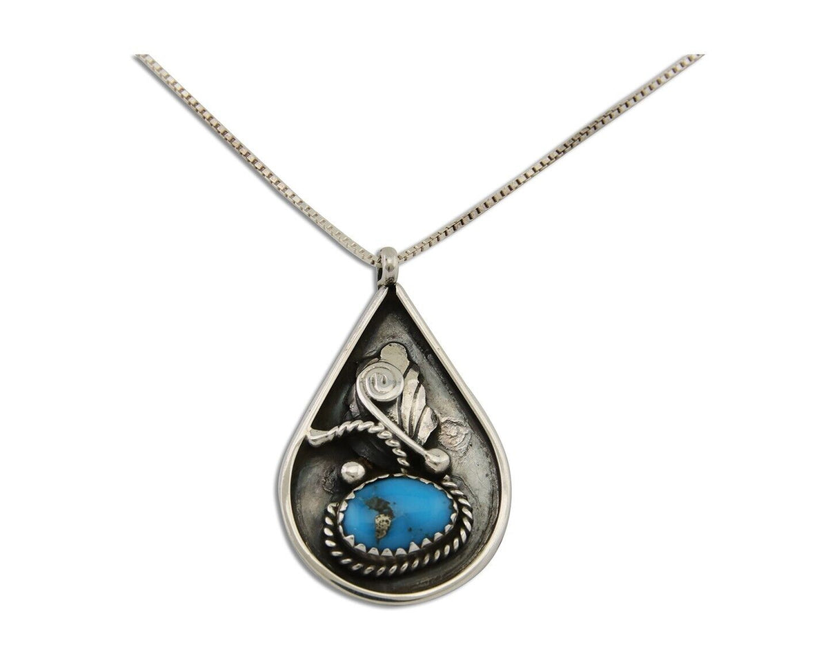 Navajo Necklace 925 Silver Natural Turquoise Artist Signed Jason Bahe C.80's