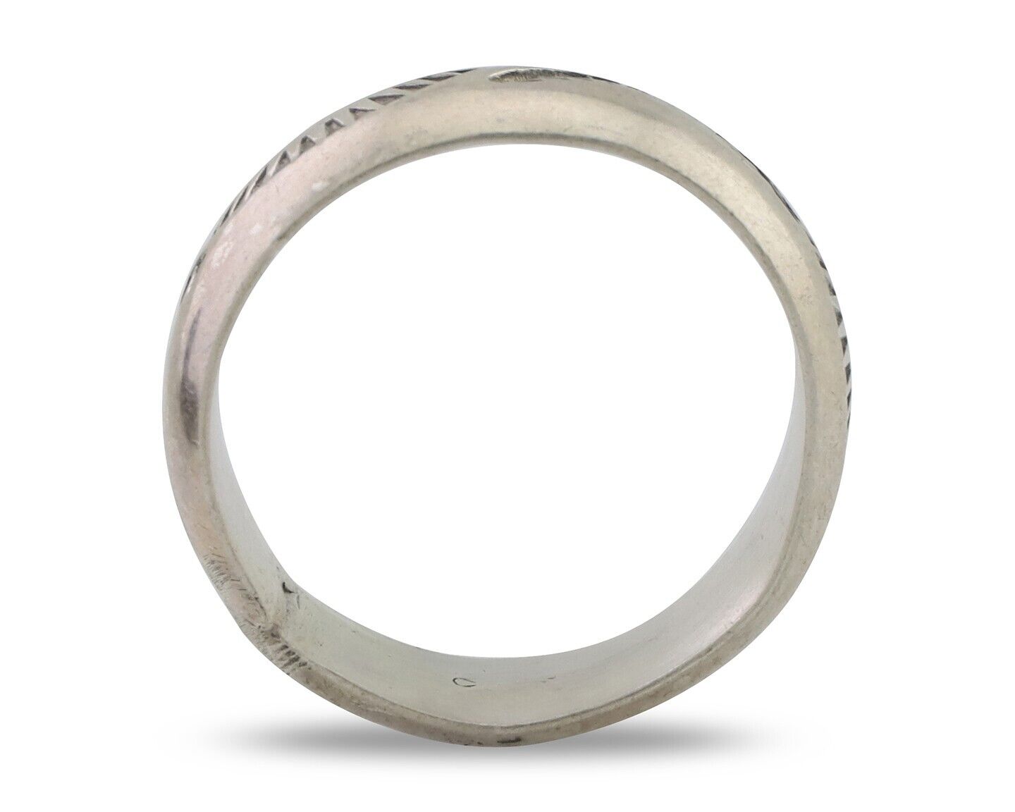 Navajo Hand Stamped Band 925 Silver 6.0 mm Signed Larry Chavez Size 7.5 C.80's
