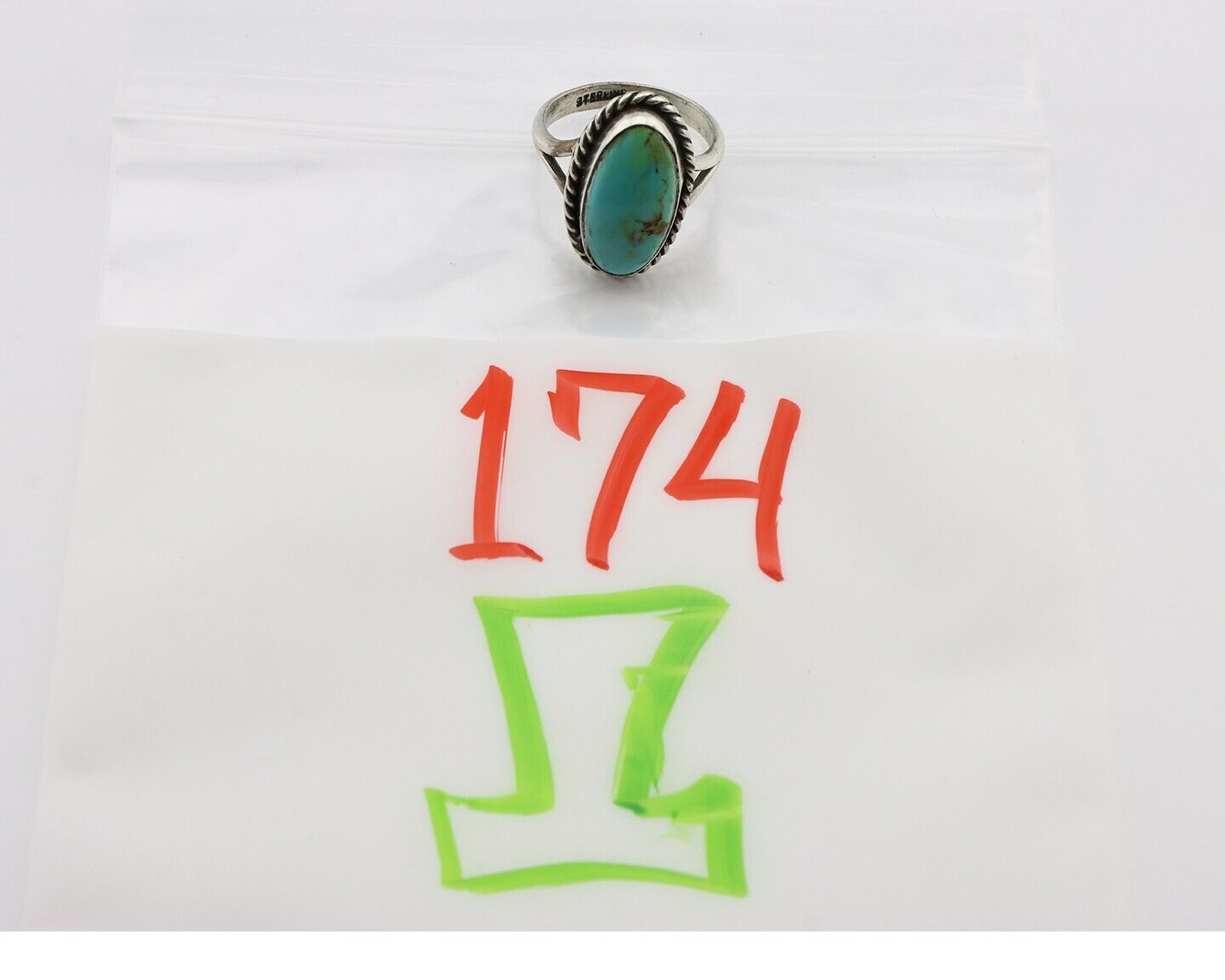 Navajo Ring 925 Silver Natural Kingman Turquoise Native American Artist C.80's