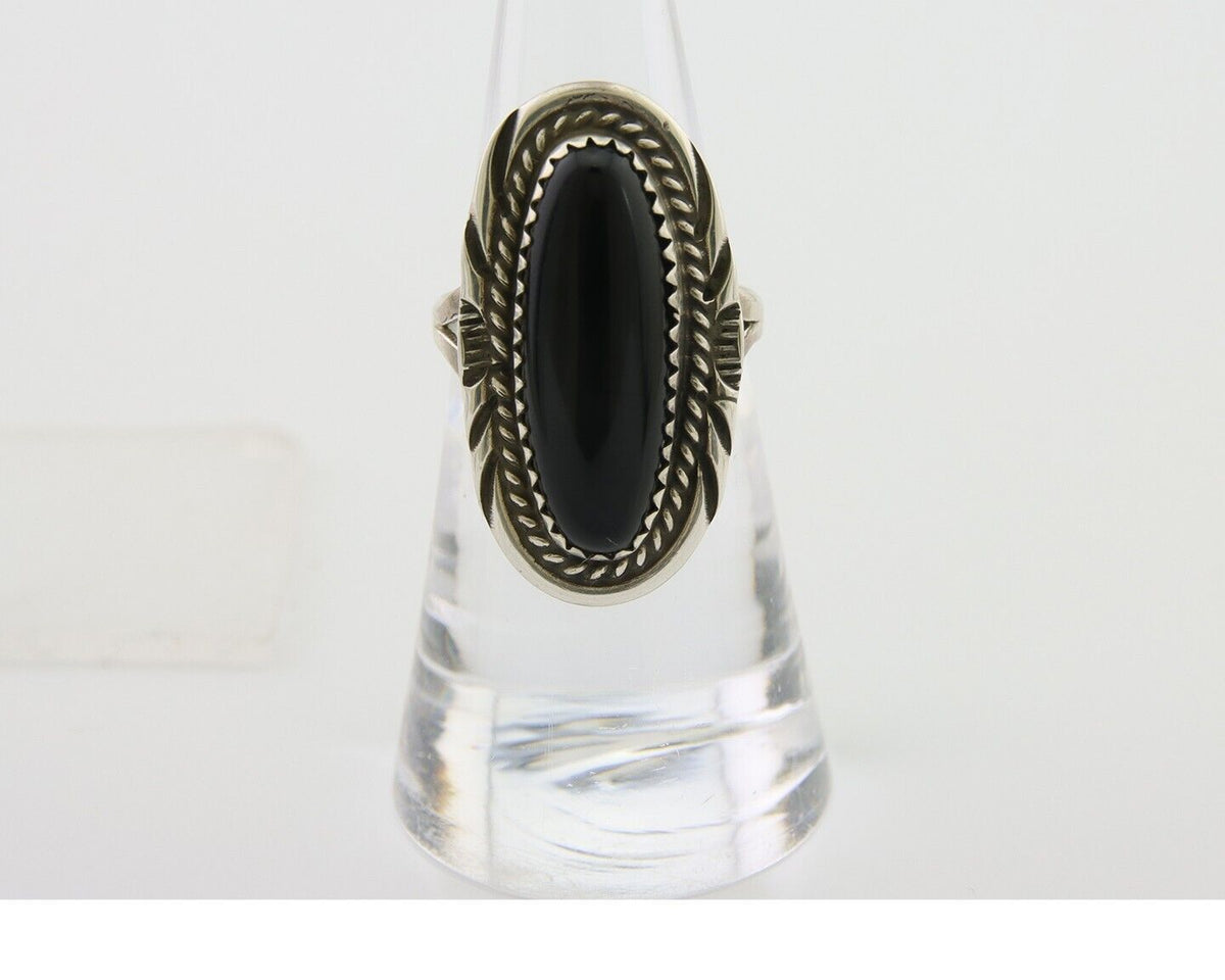 Navajo Handmade Ring 925 Silver Black Onyx Native American Artist C.80's
