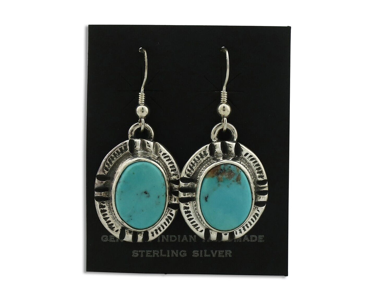 Navajo Handmade Earrings 925 Silver Natural Arizona Turquoise Signed Gecko C.80s