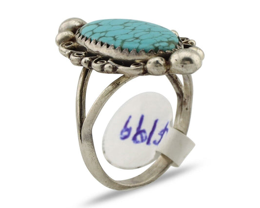 Navajo Ring 925 Silver Spiderweb Turquoise Native American Artist C.80's