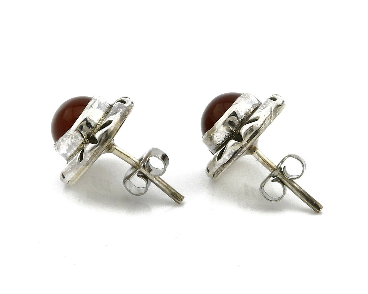 Navajo Hand Stamped Natural Mined Cornelian .925 SOLID Silver Stud Earrings