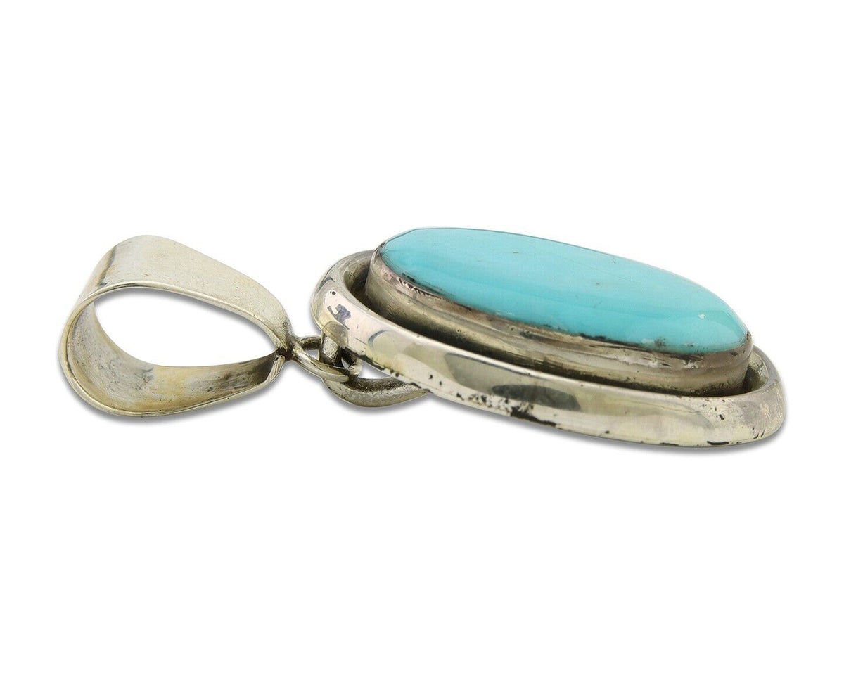 Navajo Pendant 925 Silver Natural Turquoise Handmade Native American Artist C80s