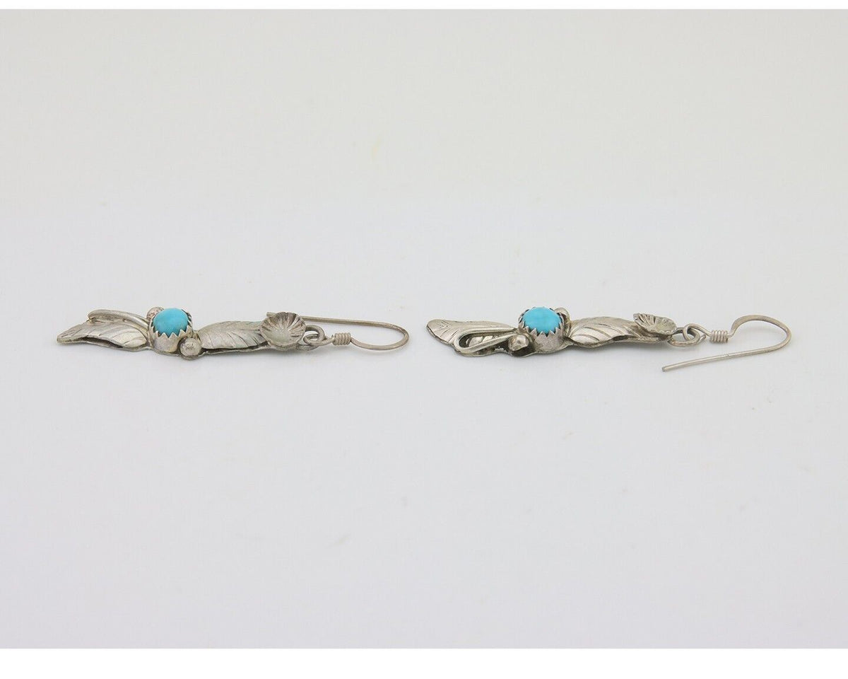 Navajo Dangle Earrings 925 Silver Natural Turquoise Native Artist C.80's