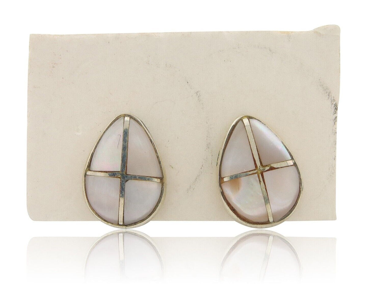 Navajo Earrings 925 Silver Pink Mussel Native American Artist C.80's