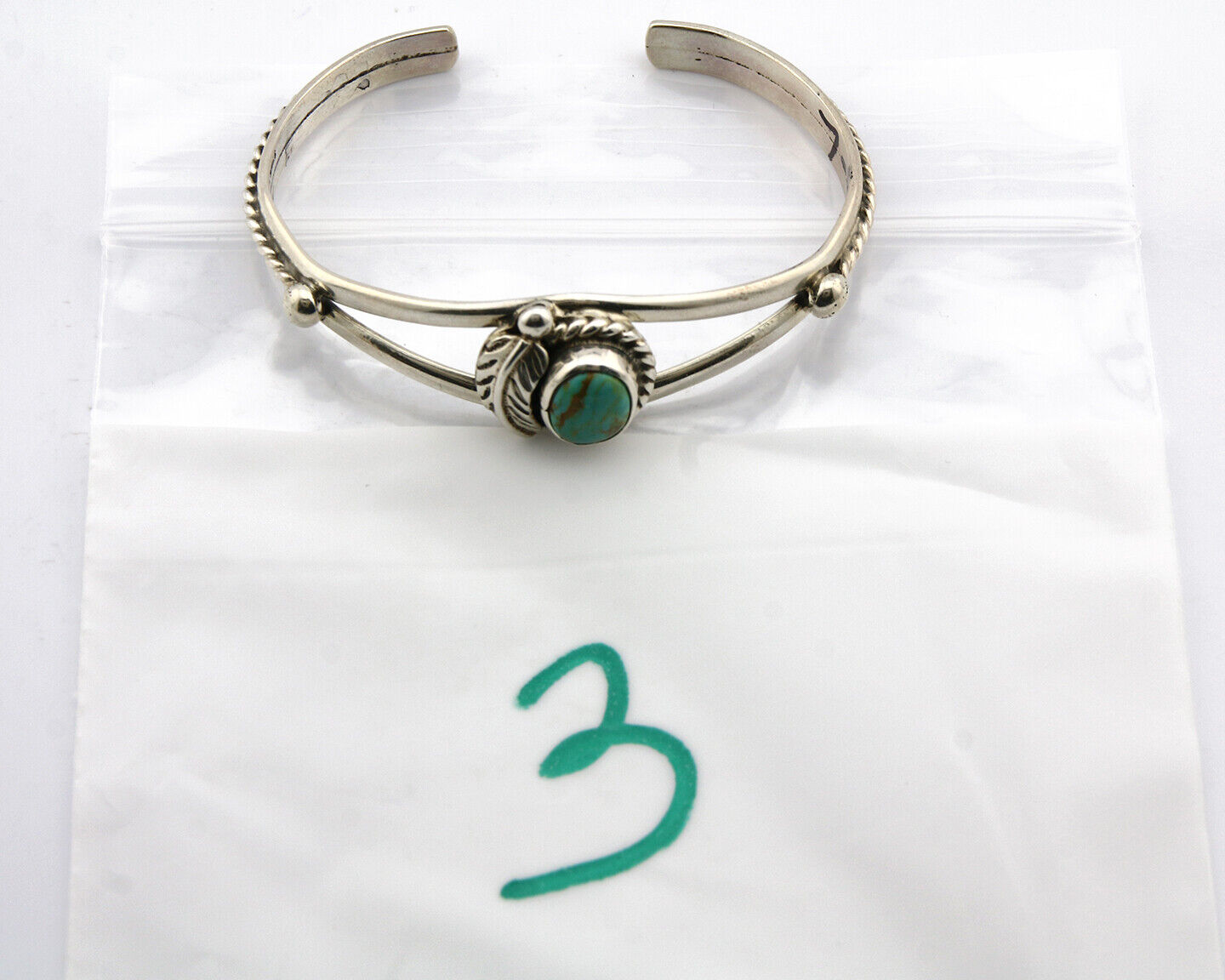 Navajo Bracelet .925 Silver Turquoise Mountain Signed Calvin Peterson C.80's