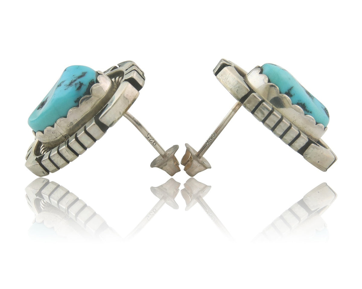 Navajo Earrings 925 Silver Natural Turquoise Native Signed Jon McCray C.80's