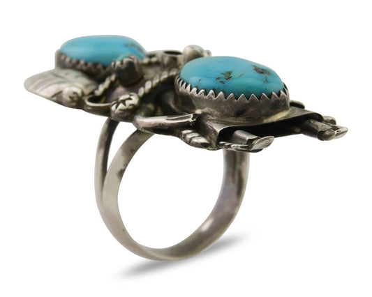 Navajo Kachina Ring 925 Silver Natural Turquoise Artist Signed CO C.80's