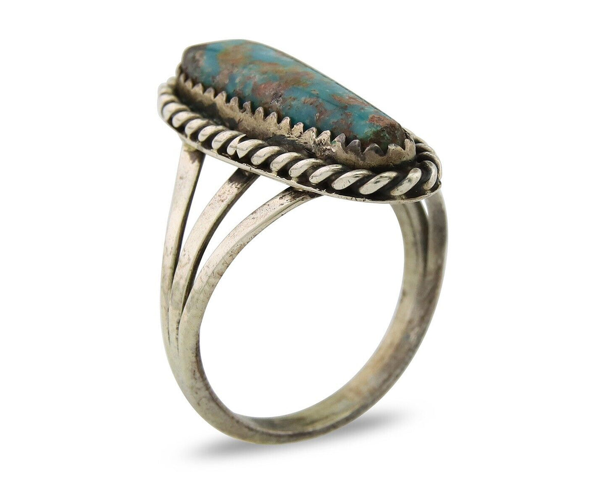 Navajo Ring 925 Sterling Nevada Turquoise Native American Artist C.80's
