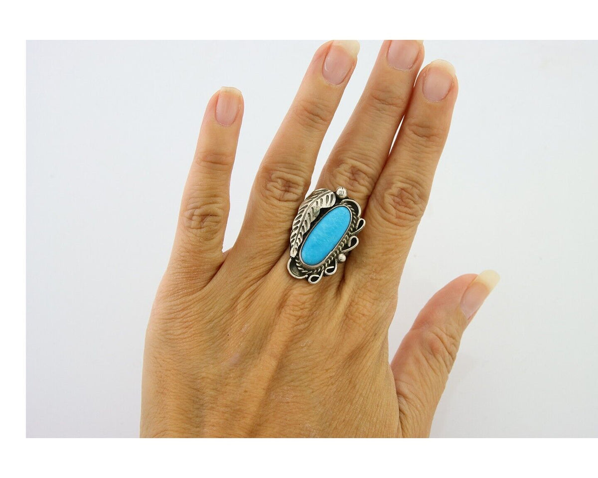 Navajo Ring .925 Sterling Blue Turquoise Artist Signed EK C.80's