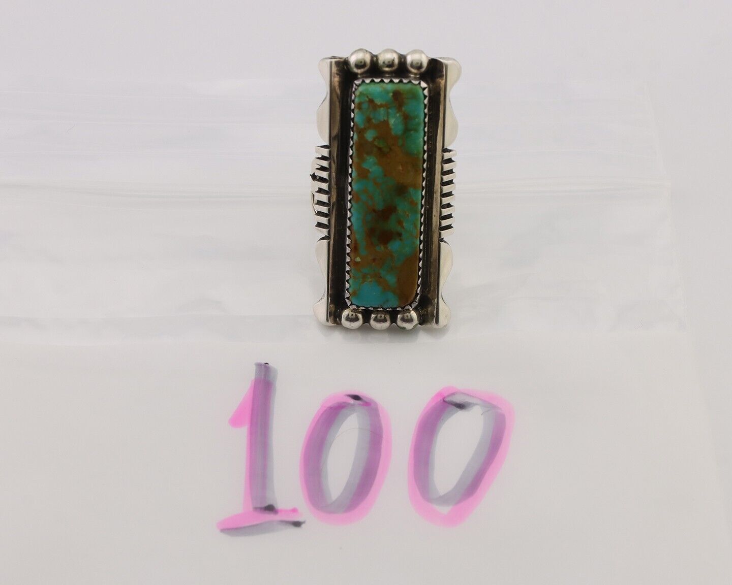 Navajo Hamdmade Ring 925 Silver Kingman Turquoise Artist Signed B C.80's