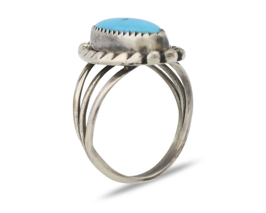 Navajo Ring .925 Silver Sleeping Beauty Turquoise Signed SkyStone Creations C80s