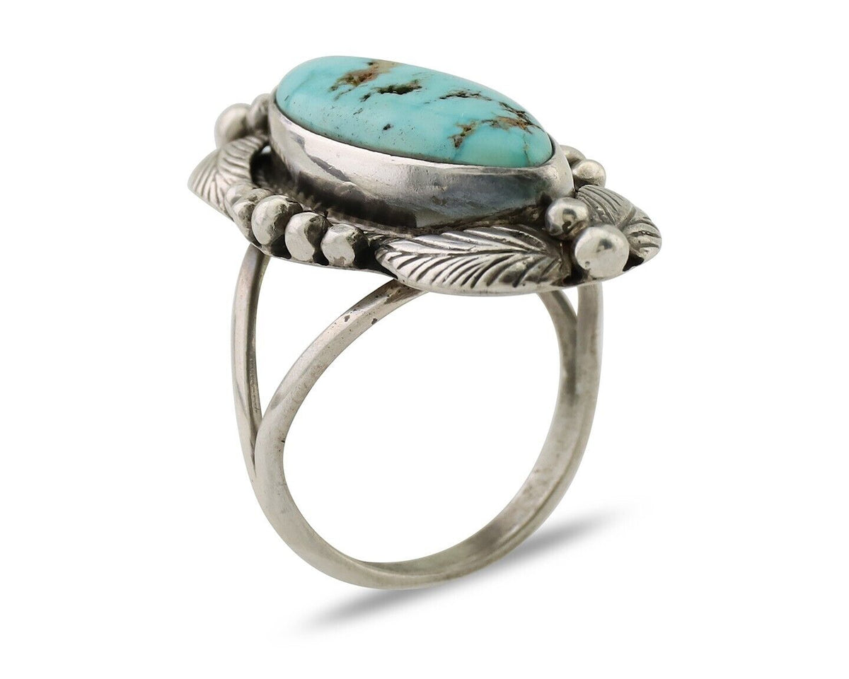 Navajo Ring 925 Silver Natural Blue Turquoise Artist Signed GR HEART C.80's
