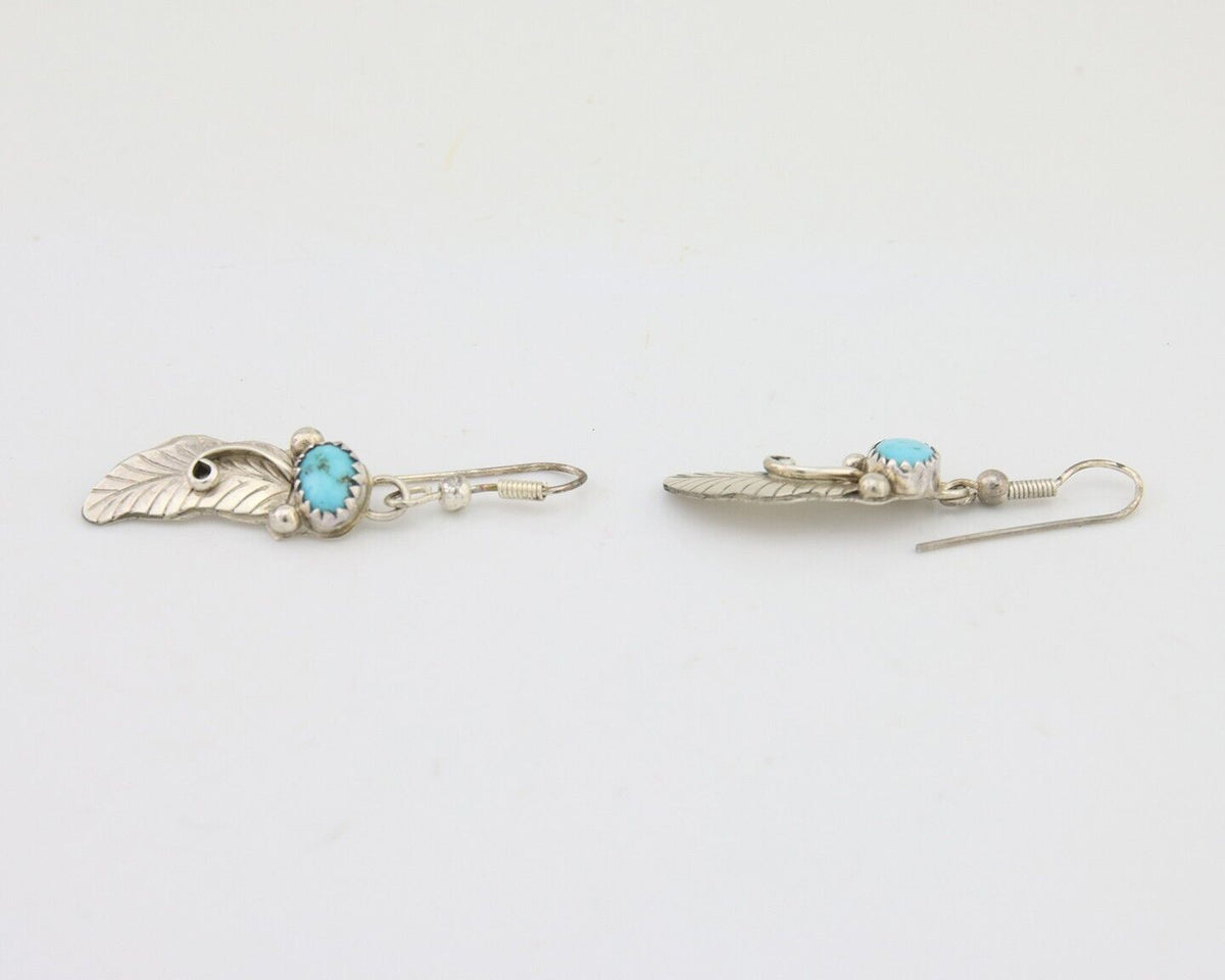 Navajo Dangle Earrings 925 Silver Natural Turquoise Artist Signed JB C.80's