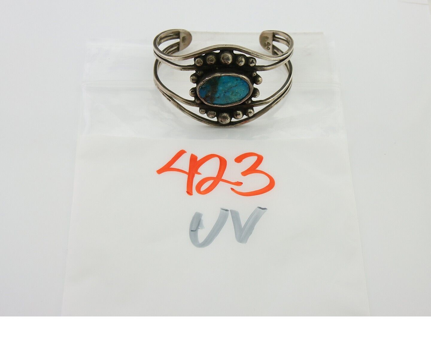 Navajo Bracelet .999 Nickel Turquoise Cuff Artist Signed C.80's