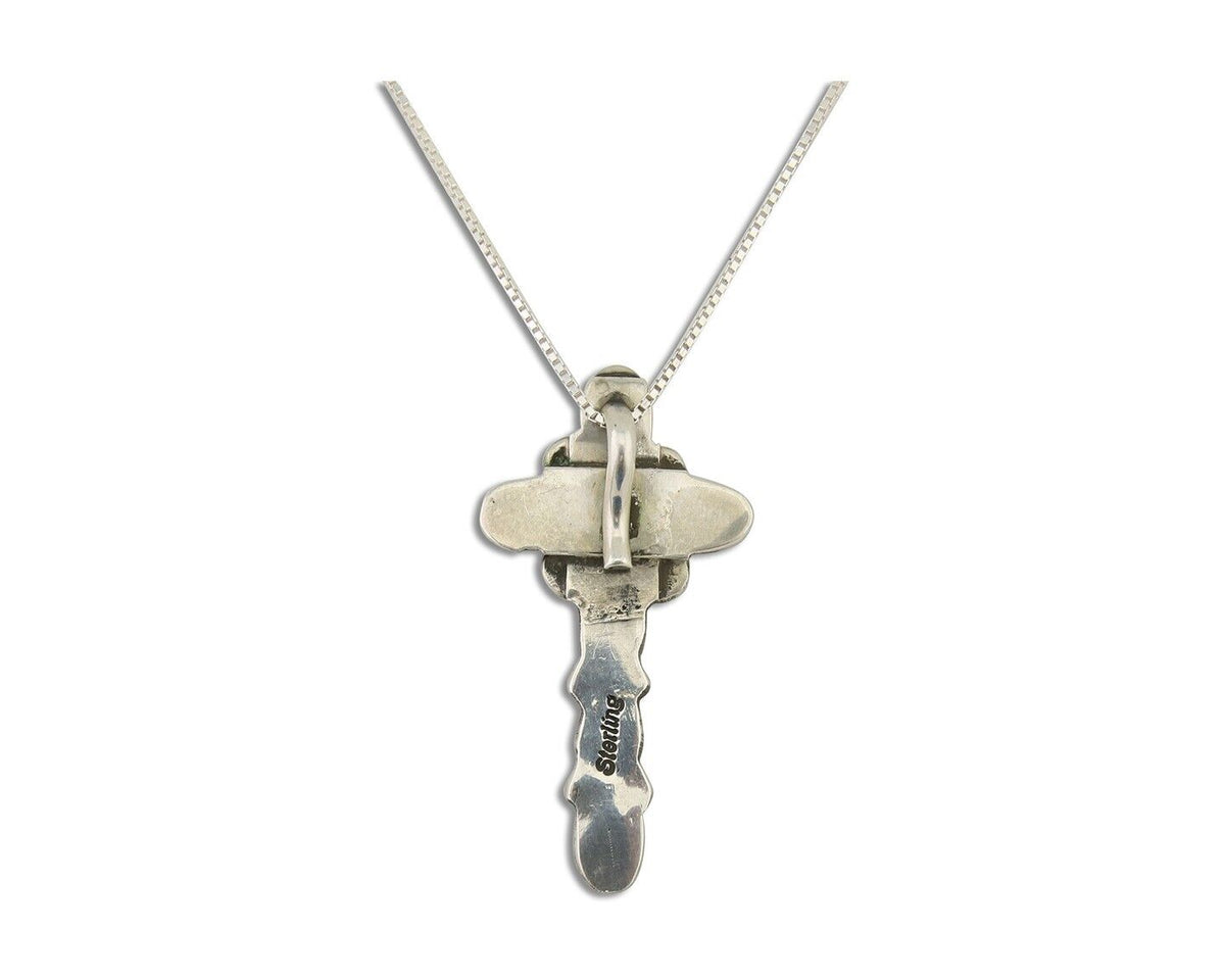 Navajo Cross Necklace 925 Silver Mediterranean Coral Native American Artist C80s