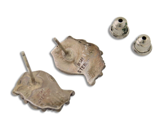 Navajo Earrings 925 Silver Natural Red Coral Artist Signed Begay C.80's