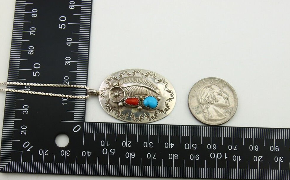 Navajo Necklace 925 Silver Spiderweb Turquoise Native American Artist C.80's