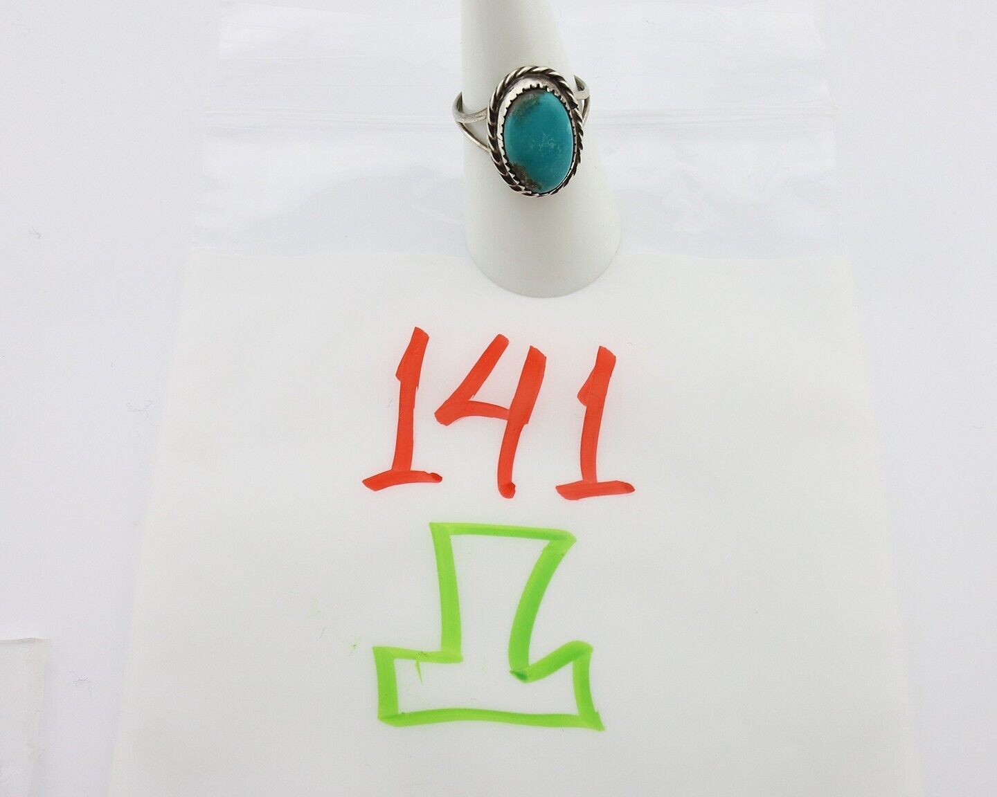 Navajo Ring 925 Silver Kingman Turquoise Native American Artist C.80's