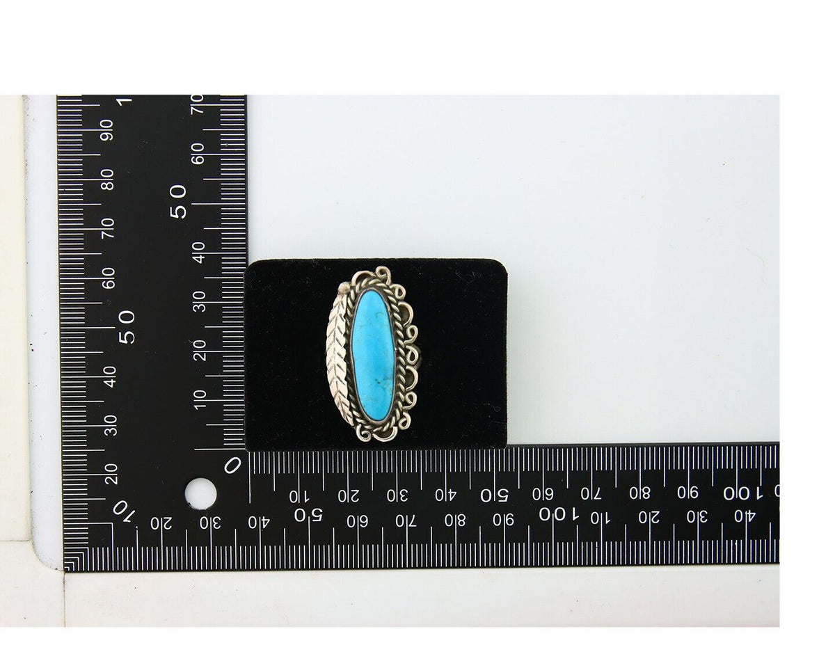 Navajo Ring .925 Sterling Blue Turquoise Artist Signed R Yazzie C.80's