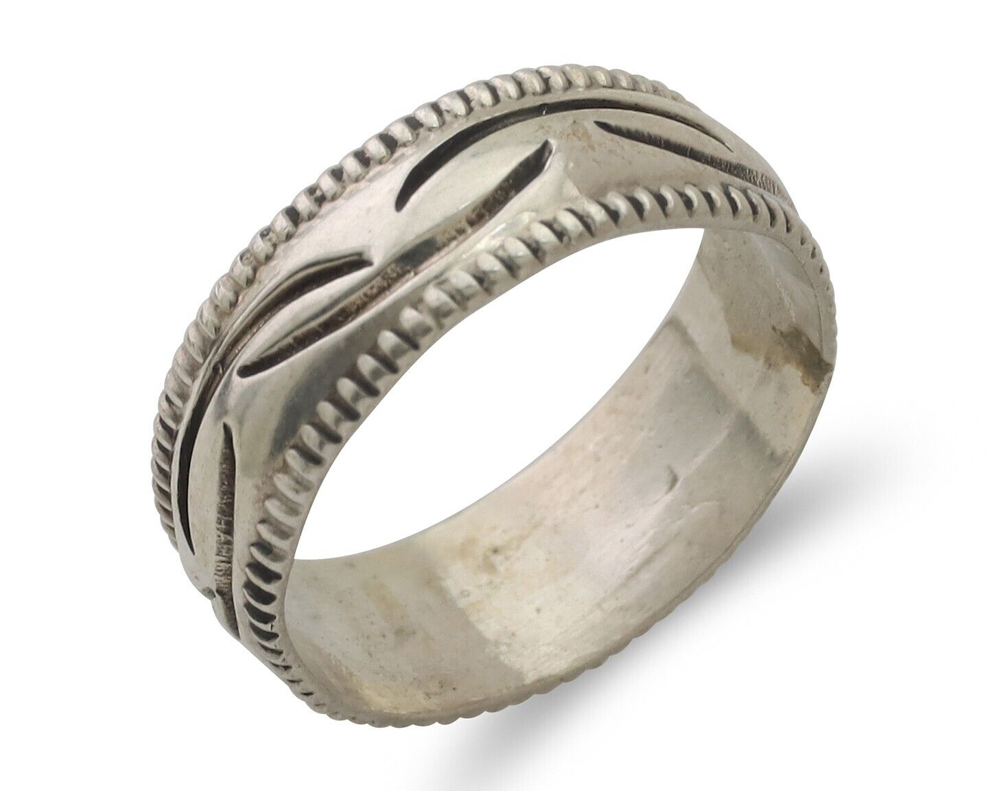 Navajo Hand Stamped Band 925 Silver 6.0 mm Native Artist Size 5.0 C.80's