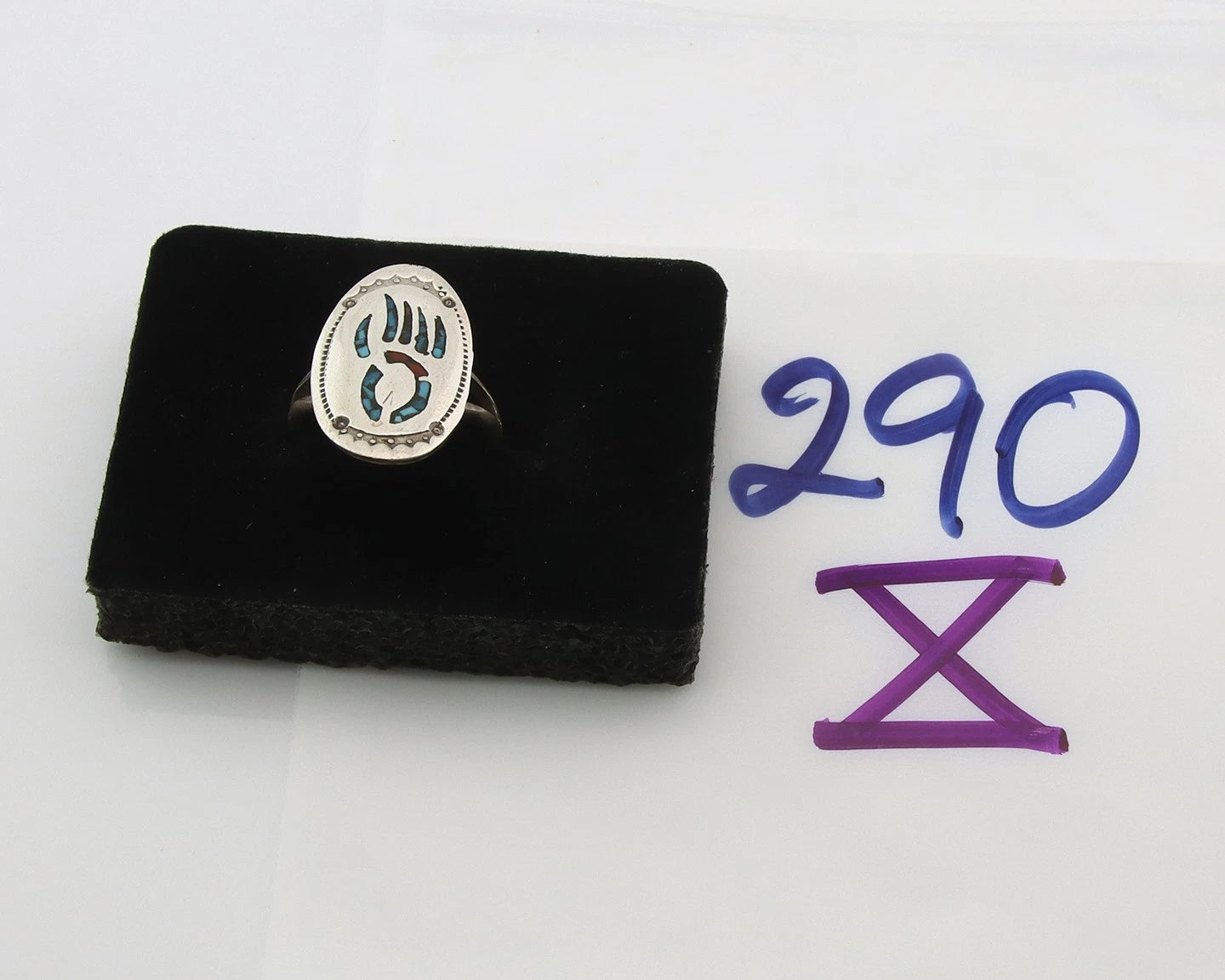 Navajo Bagger Paw Ring Sterling Silver Natural Gemstone Vintage Size 6.0