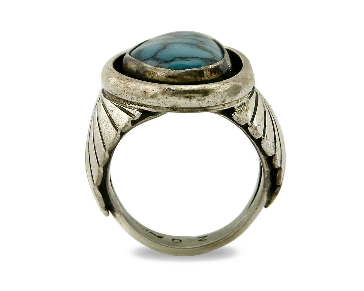 Navajo Ring .925 SOLID Silver China Mountain Turquoise Signed Doug Zachary C.80