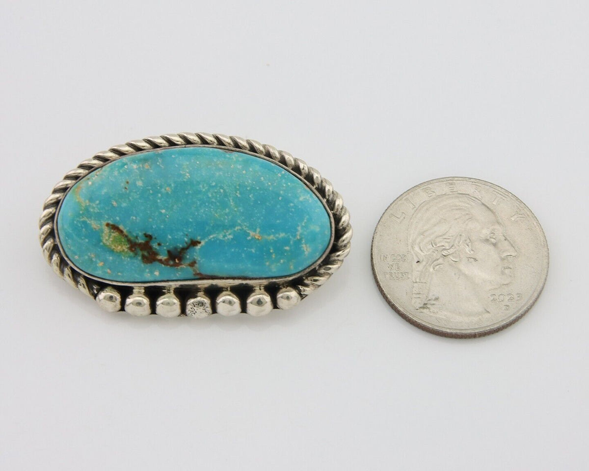Navajo Pin Pendant 925 Silver Globe Turquoise Artist Signed Doug Zachary C.80's