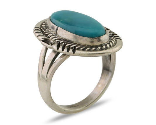 Navajo Ring 925 Silver Natural Blue Turquoise Artist Signed M BEGAY C.80's