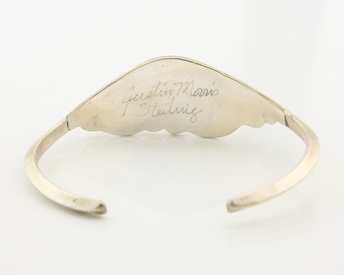 Navajo Cuff Bracelet Sterling Silver Natural Coral Turquoise Sign Justin Morris