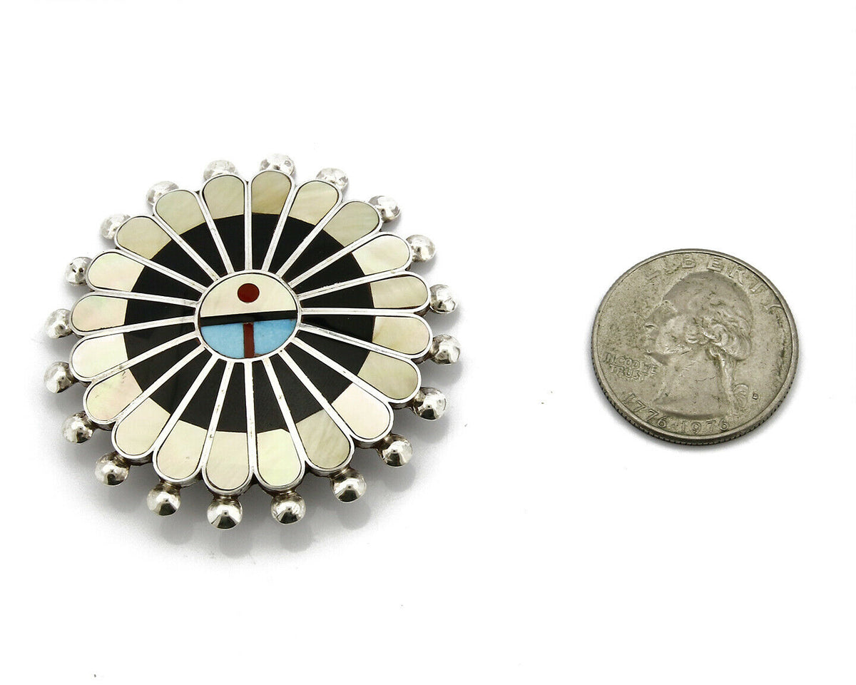 Zuni Signed Artist Victoria Unkestine Inlaid .925 SOLID Silver Tewa Pendant Pin