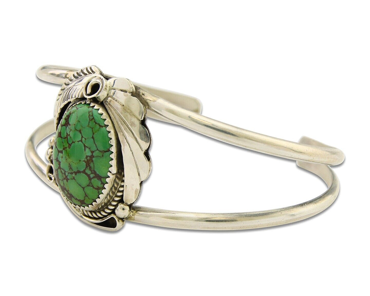 Navajo Cuff Bracelet 925 Silver Turquoise Artist Signed C Davis C.80's