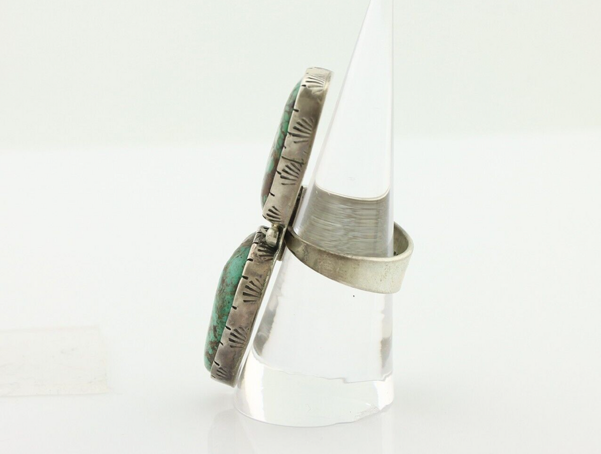 Navajo Ring 925 Silver Natural Green Turquoise Artist Signed M Guerro C.80's