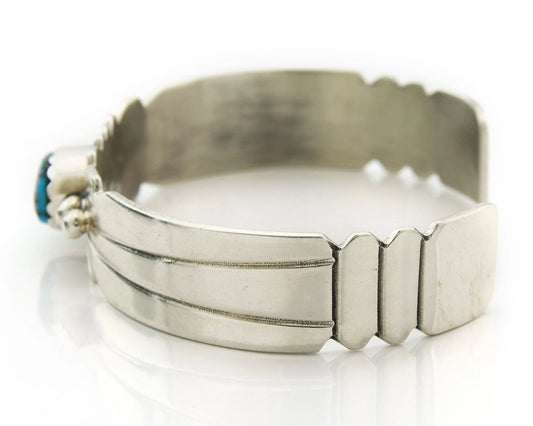 Navajo Cuff Bracelet Sterling Silver Morenci Turquoise Vintage Signed G Yazzie