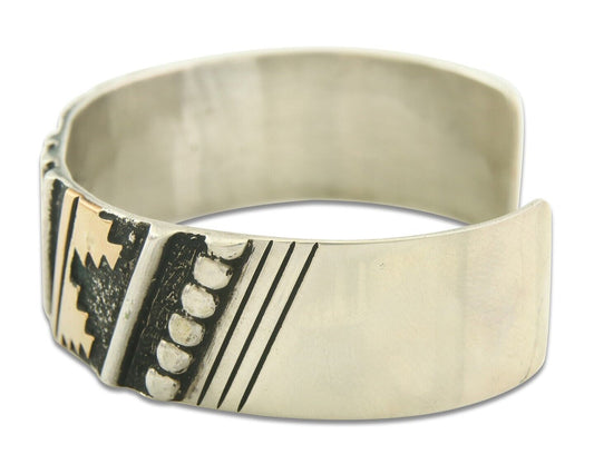 Navajo Bracelet Gold & 925 Silver Handmade 19 mm Wide Signed Thomas Singer C80s