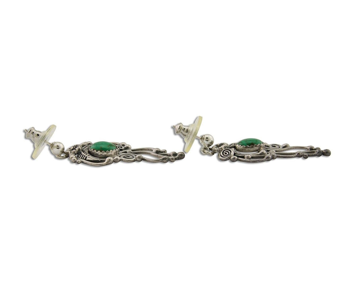 Navajo Shield Earrings 925 Silver Natural Turquoise Native American Artist C80s