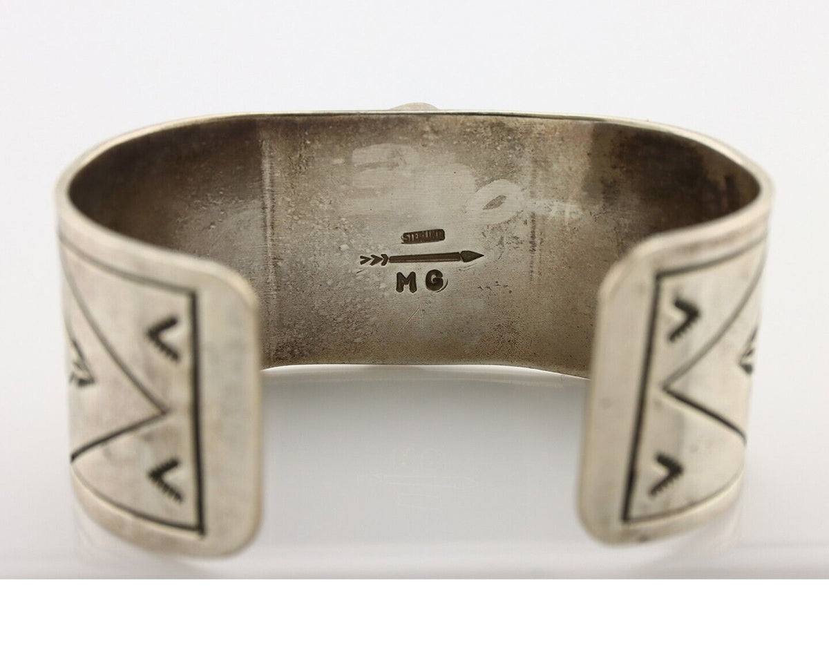 Navajo Bracelet 925 Silver Aqua Spiderweb Turquoise Artist Signed MG C.80's