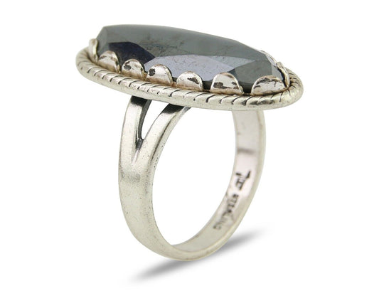 Navajo Hematite Ring 925 Silver Artist Signed Hanging Arrow Size 6.0