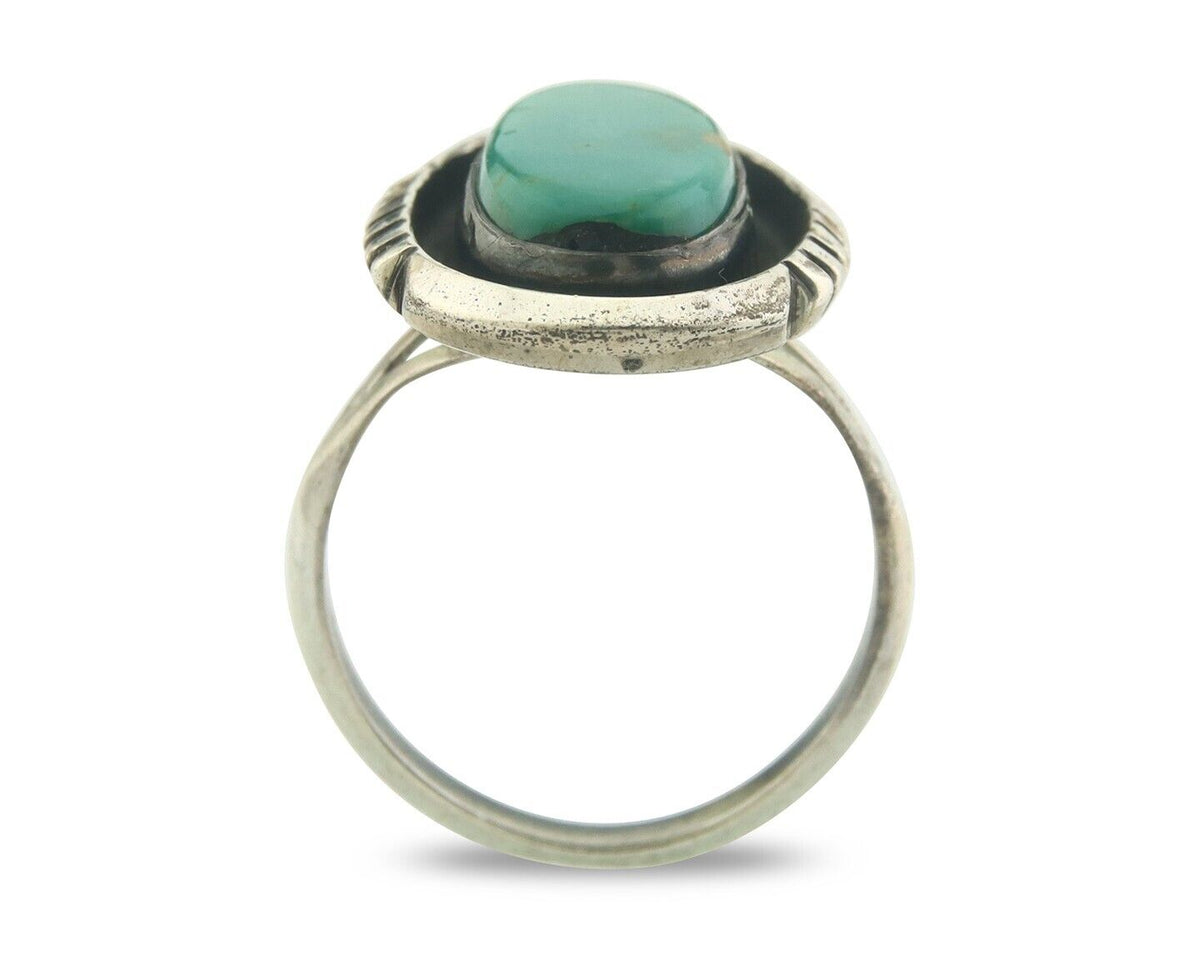 Navajo Ring 925 Sterling Natural Blue Turquoise Native Artist C.80's Size 7.75