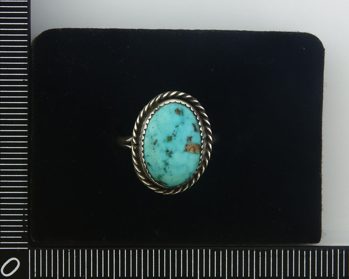 Navajo Ring 925 Sterling Natural Turquoise Native Artist C.80's Size 7.0