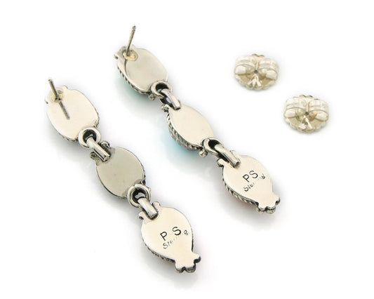Navajo Dangle Earrings Sterling Silver Natural Gemstone Native Signed S