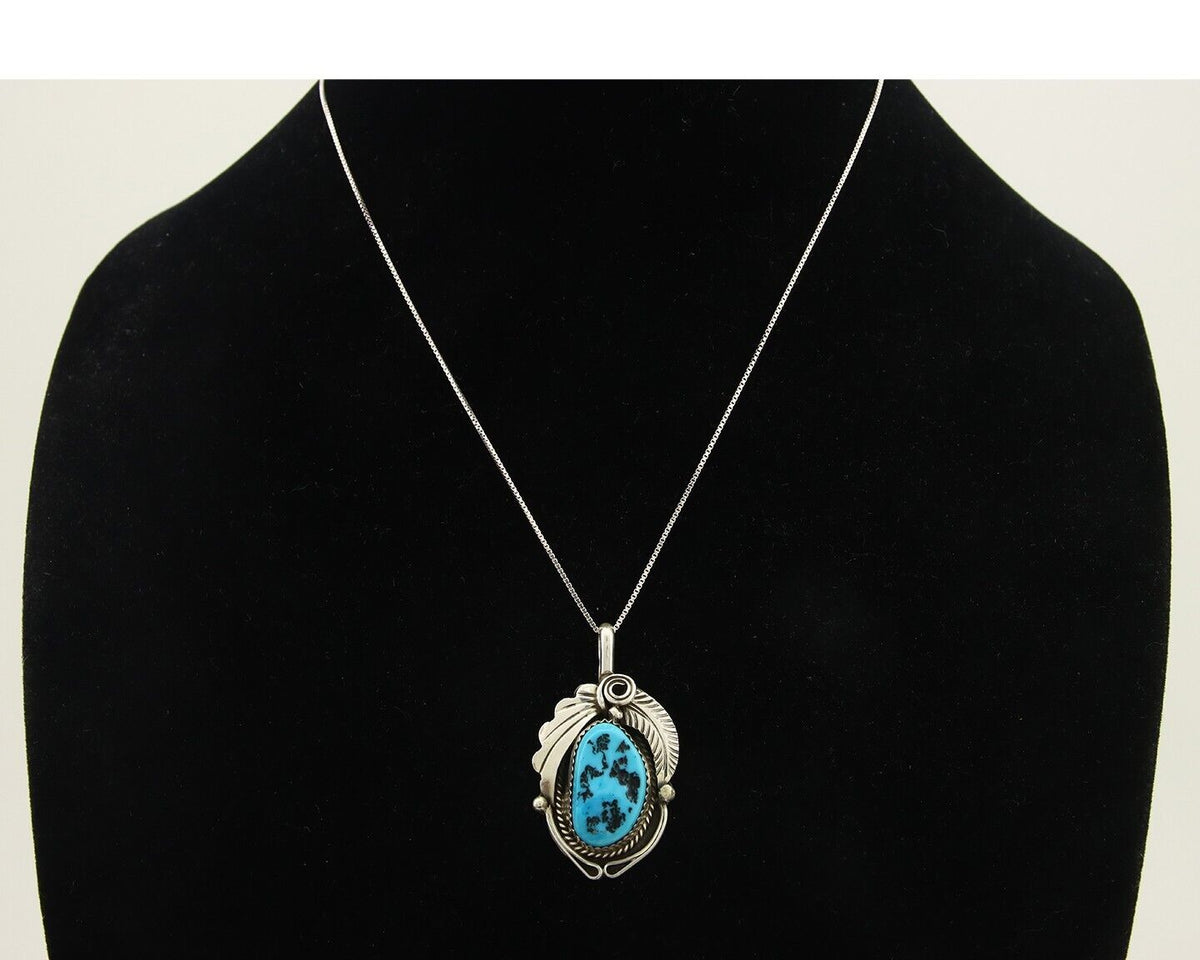 Navajo Necklace 925 Silver Natural Turquoise Artist Signed Justin Morris C.80's