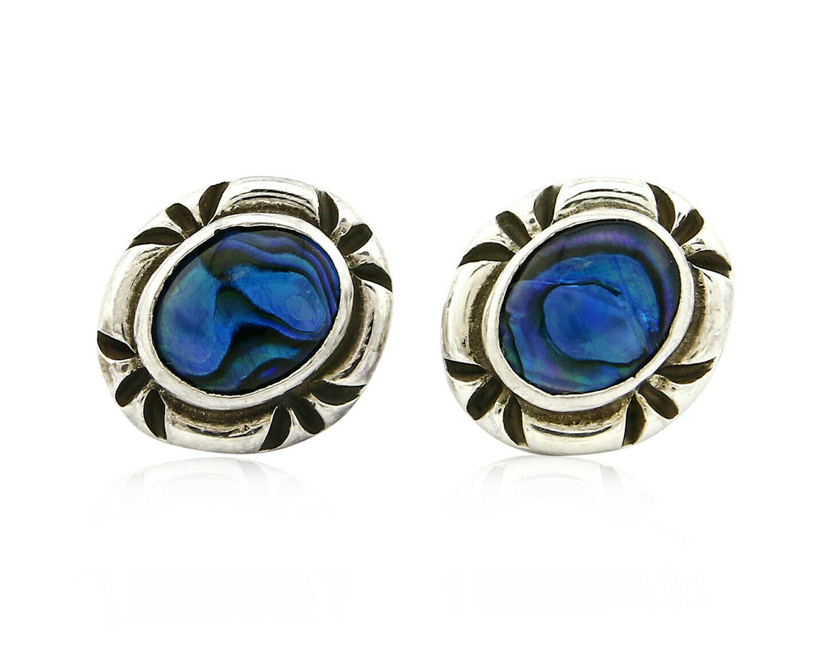 Navajo Hand Stamped Natural Mined MOP .925 SOLID Silver Stud Earrings