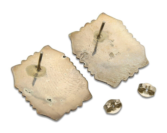 Navajo Earrings 925 Silver Handmade Natural Lapis Artist Signed Begay C.80's